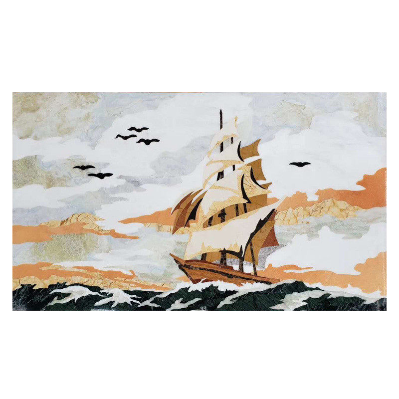 欧式现代石画家居天然石拼花别墅客厅背景墙玄关餐厅壁画