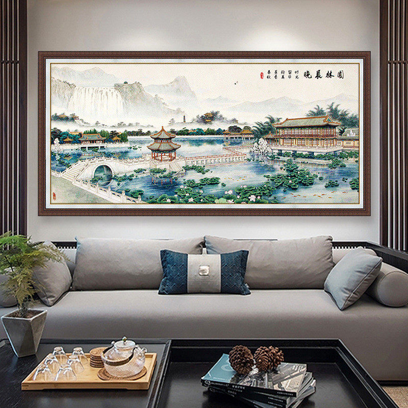 十字绣2023新款自己大幅风景挂画园林晨晓线绣手工绣客厅绣非成品
