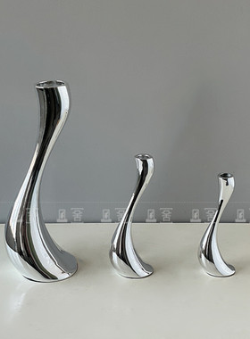 现代北欧装饰银色烛台蜡烛摆件浪漫餐桌家用家饰创意样板房工艺品