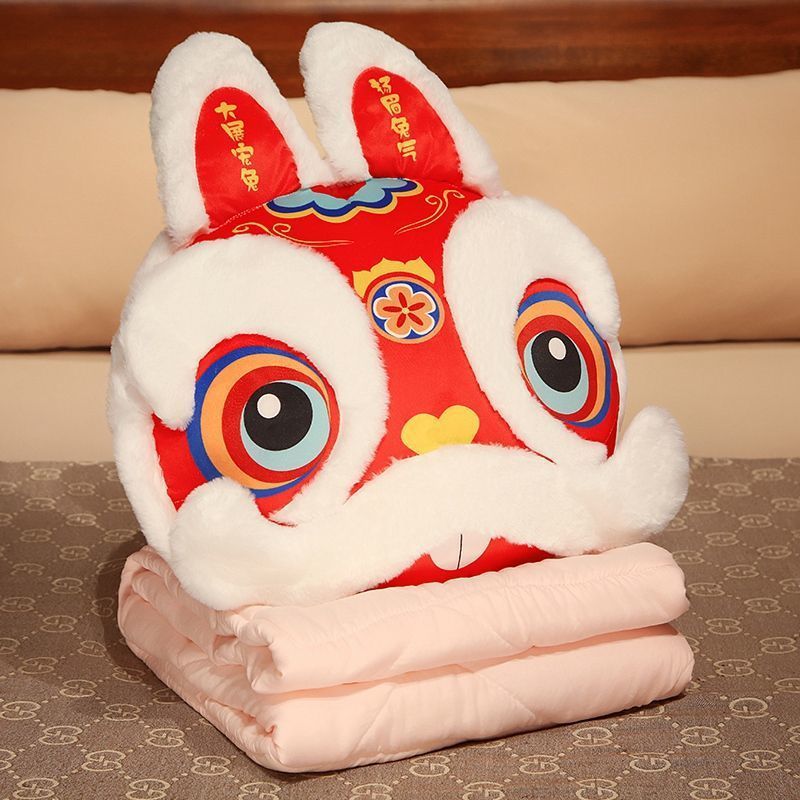 抱枕被子两用国潮兔靠枕加大加厚办公室午睡枕懒人折叠被子午睡枕