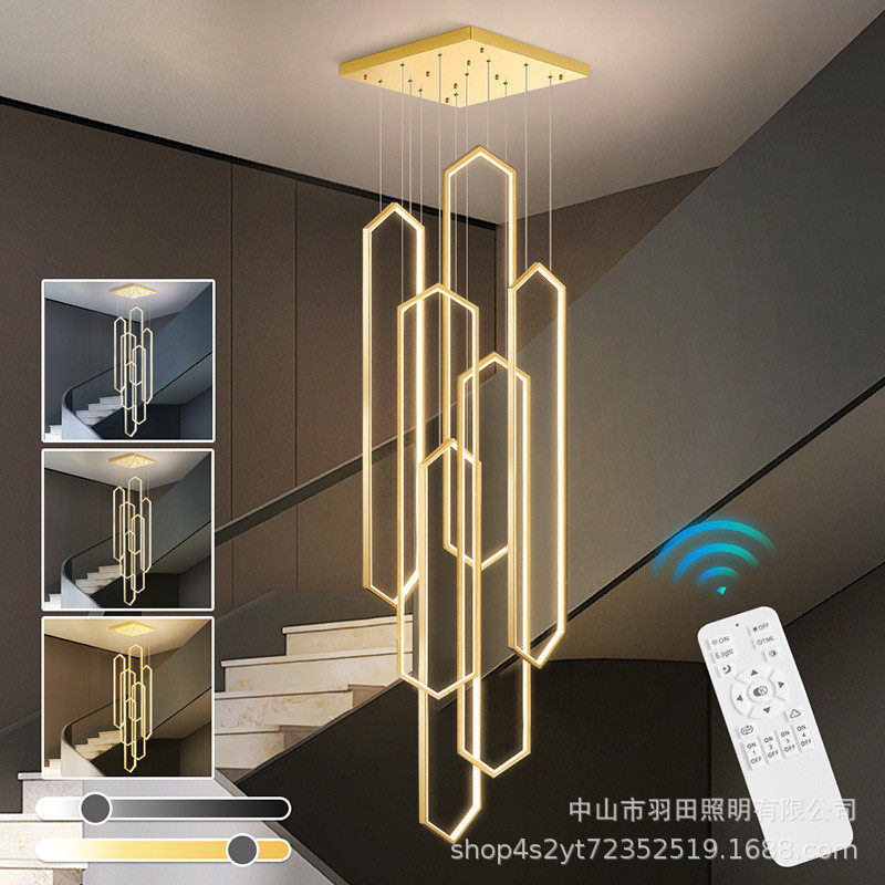 楼梯吊灯现代简约别墅复式楼中空loft旋转楼梯间极简超长方框灯具,家装灯饰光源,餐厅吊灯,淘宝优惠券,粉丝福利购,淘宝优惠卷