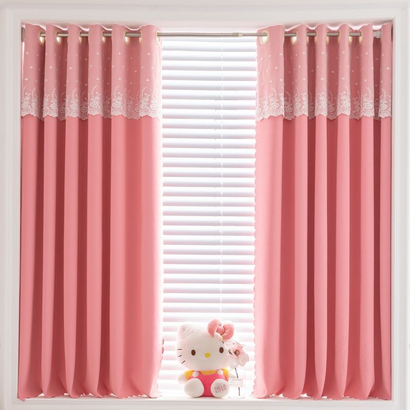 蕾丝遮光窗帘布2023免打孔新款卧室飘窗客厅窗帘窗纱家用遮阳成品
