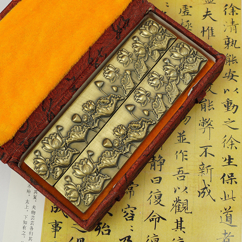 厂家批发青铜合金书画八骏图荷花镇尺文房四宝书法镇纸用品