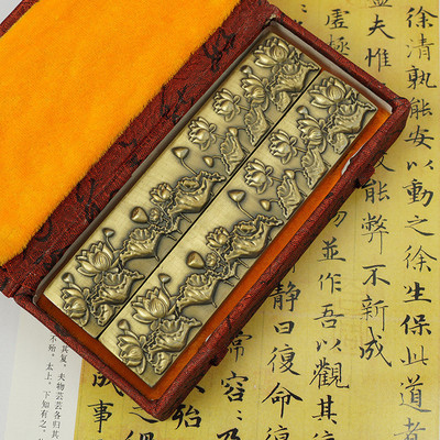 厂家批发青铜合金镇纸文房四宝荷花镇尺八骏图书法书画用品