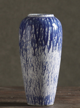 新中式陶瓷小花瓶雪花蓝景德镇复古陶罐青花色色釉颜客厅桌面插花