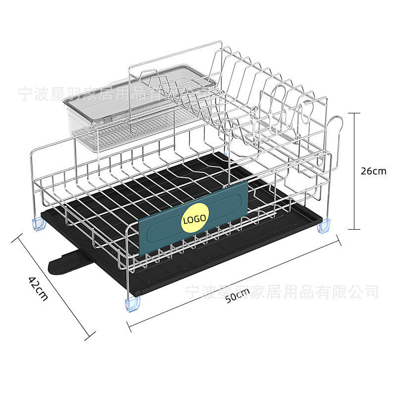 厨房双层碗碟架台面沥水架碗筷盘收纳沥水置物架赠刀叉盒沥水布