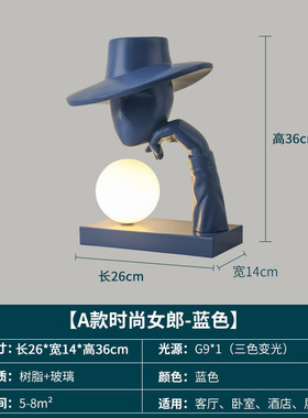 现代艺术床头人形雕塑台灯卧室创意设计样板间客厅背景墙装饰摆件