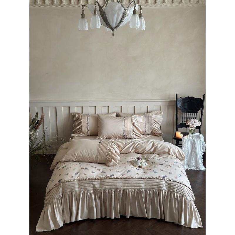 磨毛100支全棉贡缎秋冬季四件套彩色蝴蝶数码印花加厚被套床单