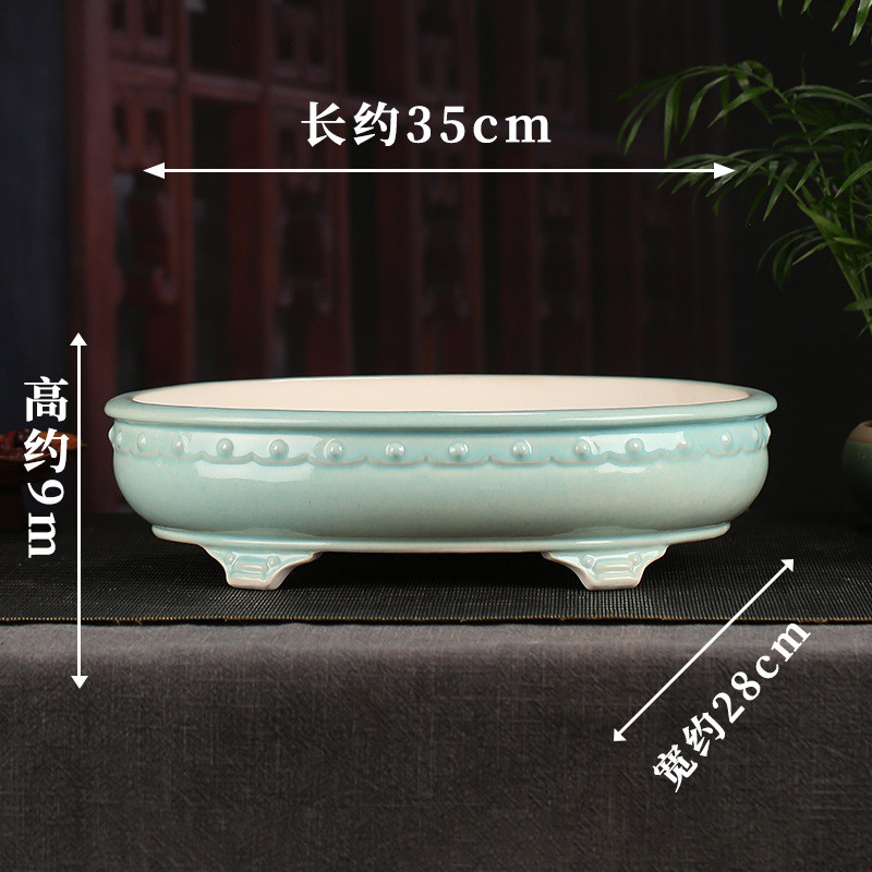宜兴紫砂釉水花盆批发仿古大号圆形浅盆创意桌面装饰盆景摆件yd06