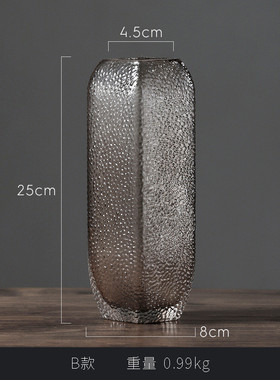 北欧简约时尚花瓶磨砂透明方形玻璃花瓶插花玻璃摆件橱窗客厅装饰