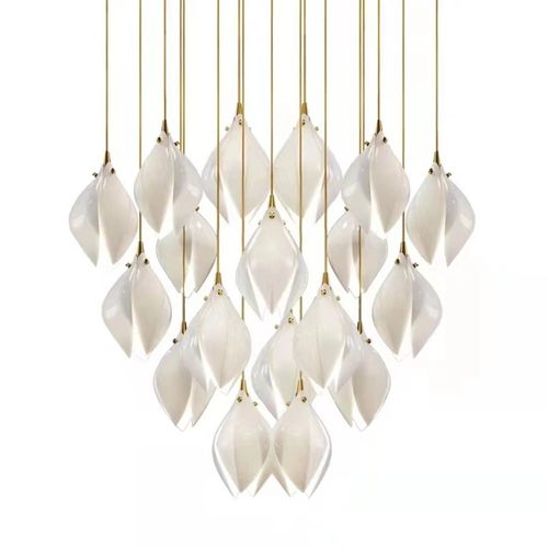 陶瓷玉兰花现代新古典楼梯灯酒店花朵楼梯餐厅卧室床头售楼部吊灯