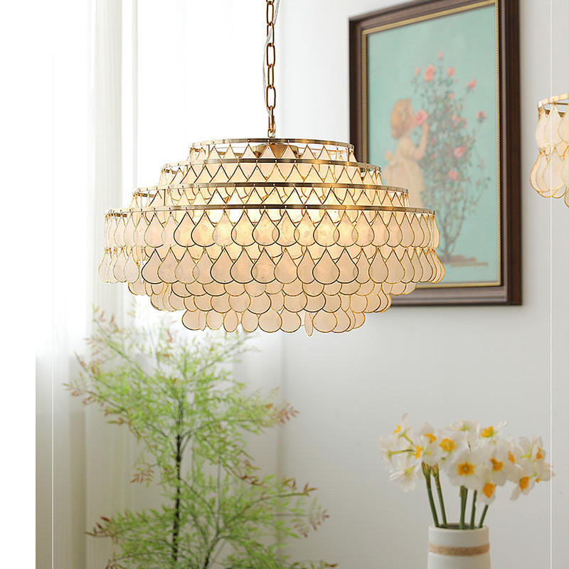 房间简约贝壳客厅灯吊灯卧室轻奢美式艺术民宿日式法式灯具餐厅