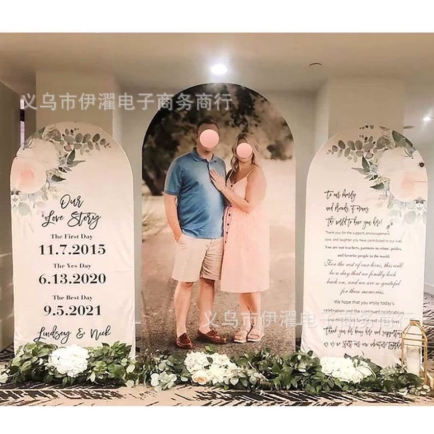 图案动物双面拱形铁艺支架布套照片生日背景婚礼派对拍摄道具