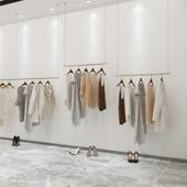 店钢丝吊架不锈钢货架 架童装 服装 店展示架挂衣杆简约墙上悬挂服装