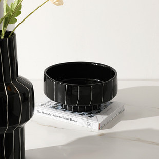 热销现代极简手绘细线素黑陶瓷花瓶样板房客厅餐桌设计师创意家居