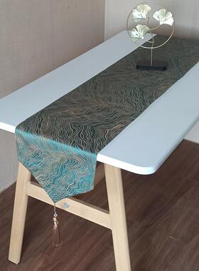 简约现代茶旗桌旗橙色长条餐桌茶几布新中式轻奢客厅电视柜蓝桌布