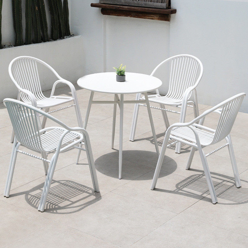 户外桌椅组合白色奶茶店咖啡休闲椅田园铁艺室外庭院花园露天桌椅