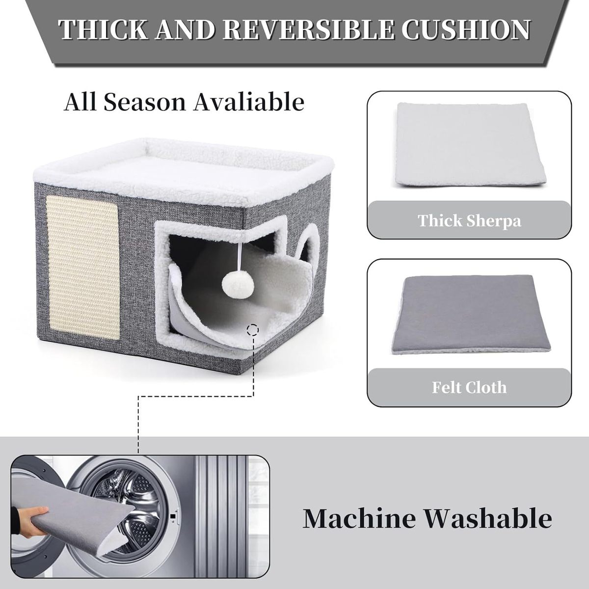 定制热卖大空间封闭式冬季麻可折叠猫窝仿保暖易清理宠物屋