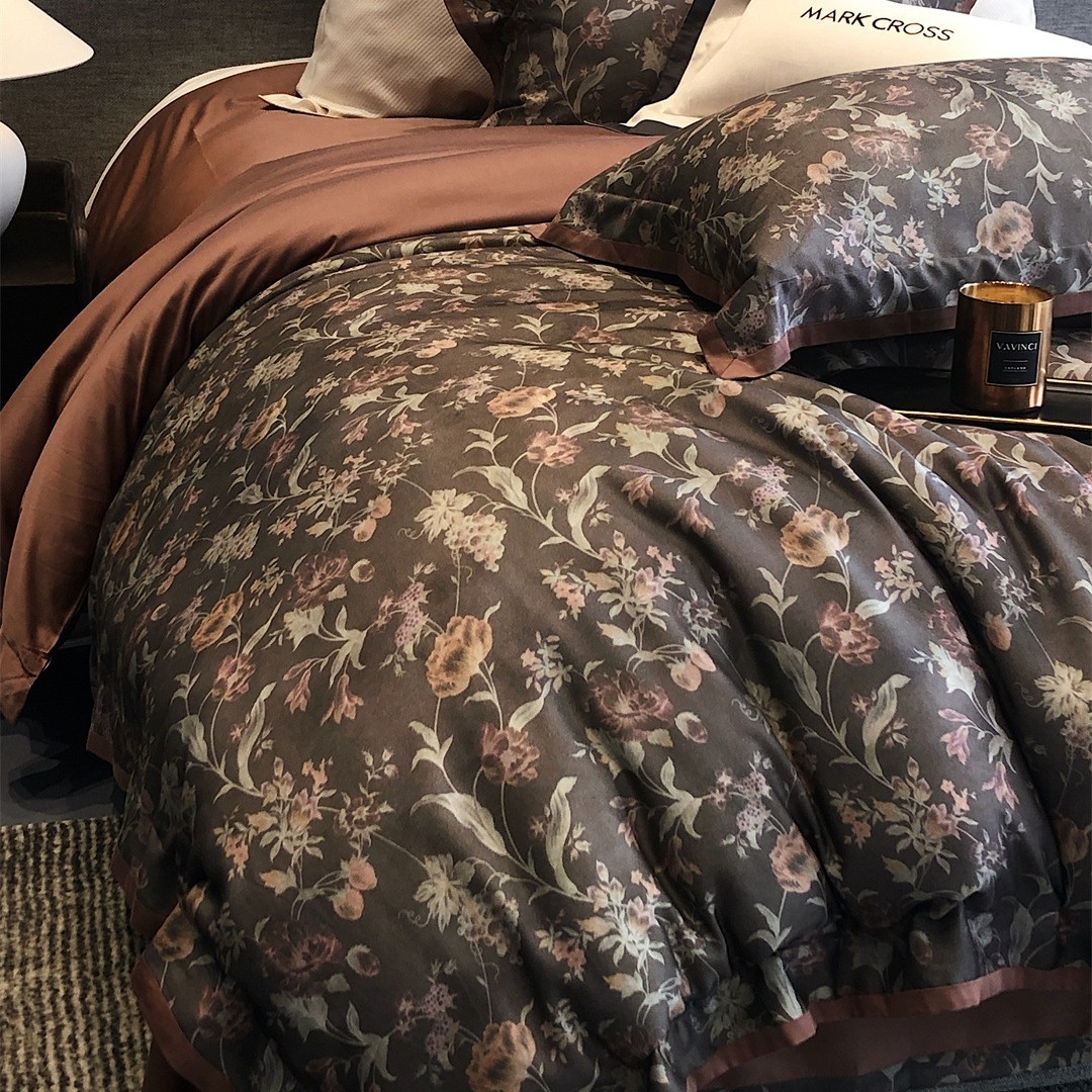 秋冬美式轻奢100s天丝棉床单四件套加厚保暖被套裸睡磨毛床上用品