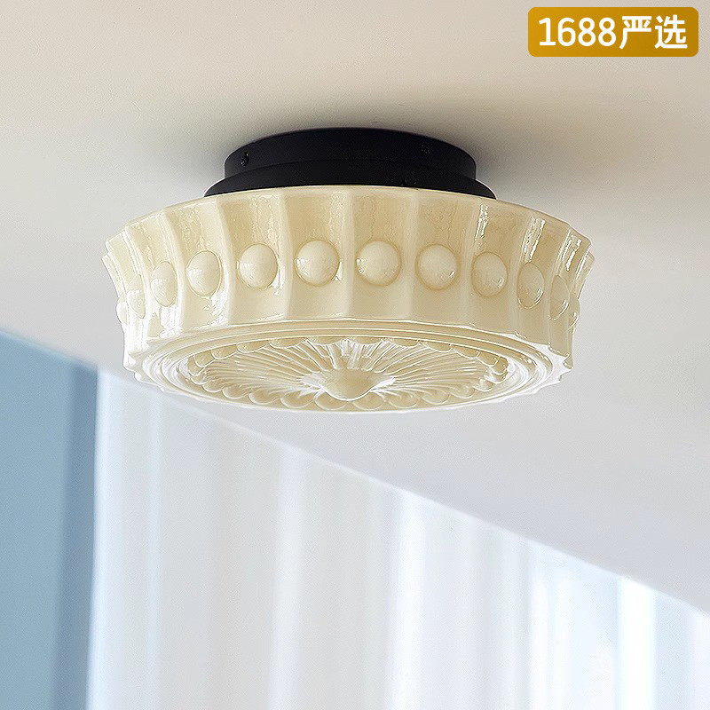 【严选】法式复古奶油风卧室吸顶灯洋房艺术玻璃中古过道阳台玄关