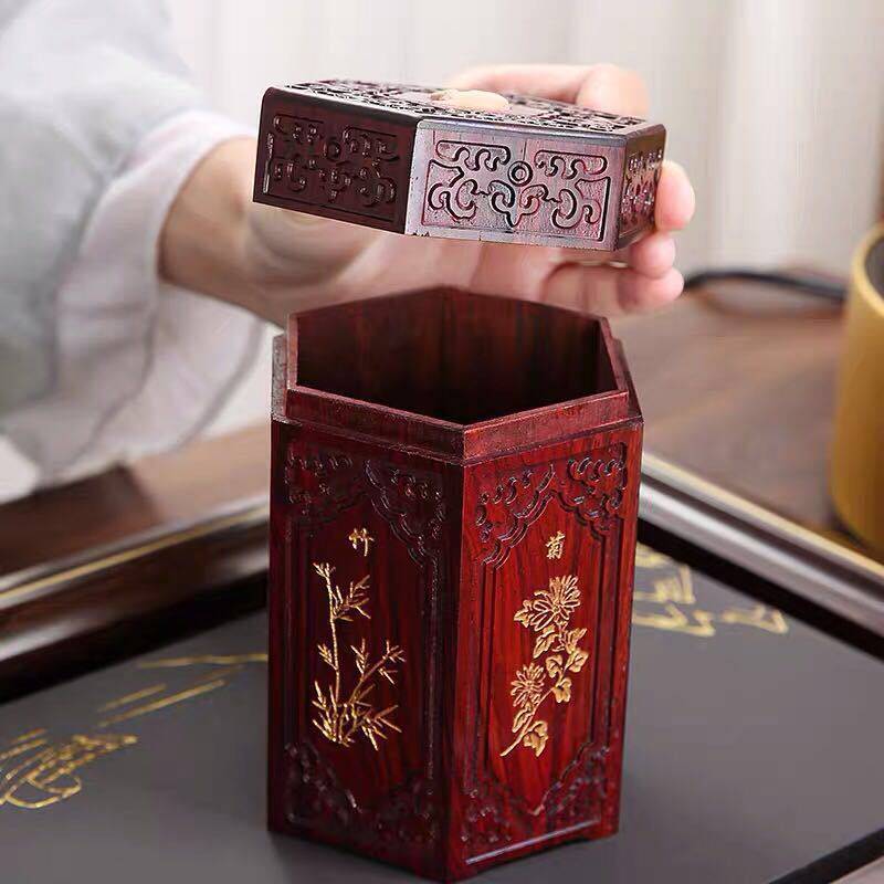 红酸枝实木茶叶罐大号手工七子饼普洱存储茶罐密封家用防潮茶缸