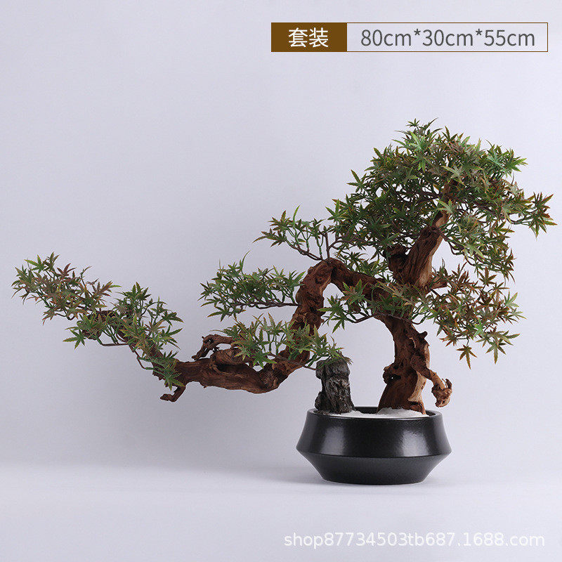 仿真迎客松盆景摆件客厅玄关酒柜茶几办公室绿植桌面装饰品新中式