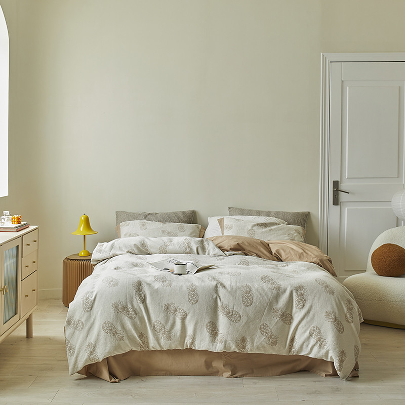 小清新空气层水洗棉四件套简约全棉提花色织高端被套床单床上用品
