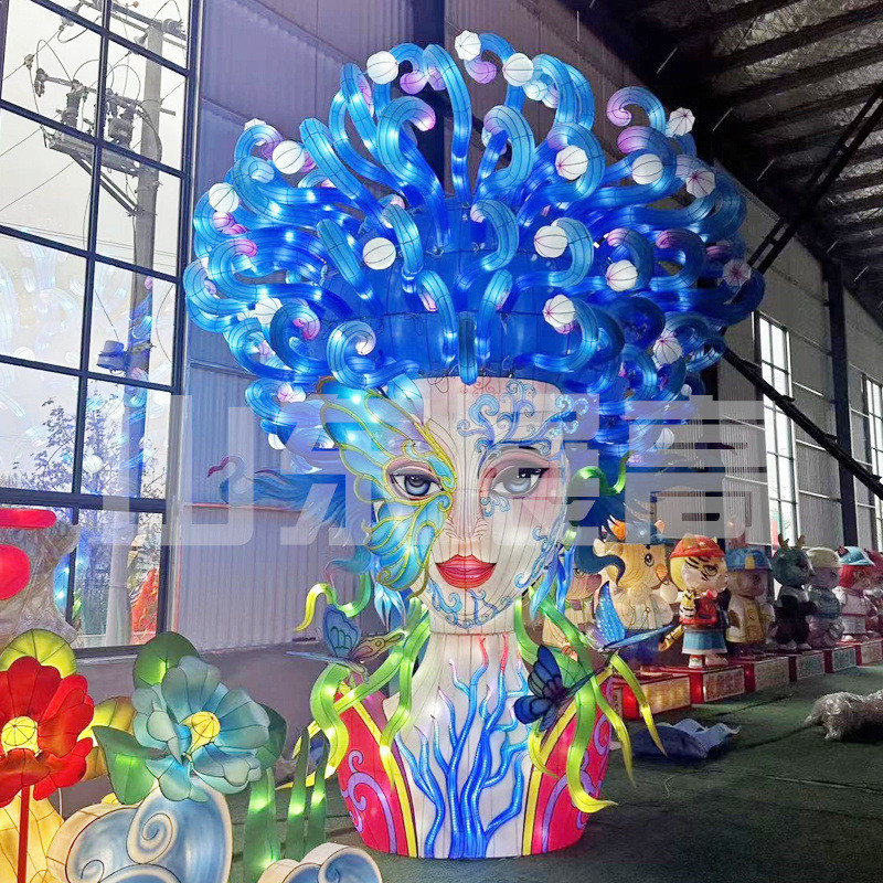 大型女神花灯山海经精卫女神国潮新款自贡彩灯大型主题春节彩灯