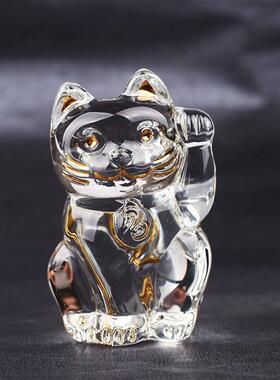 水晶玻璃猫猫工艺品摆件摆设卧室办公室招财猫装饰客厅