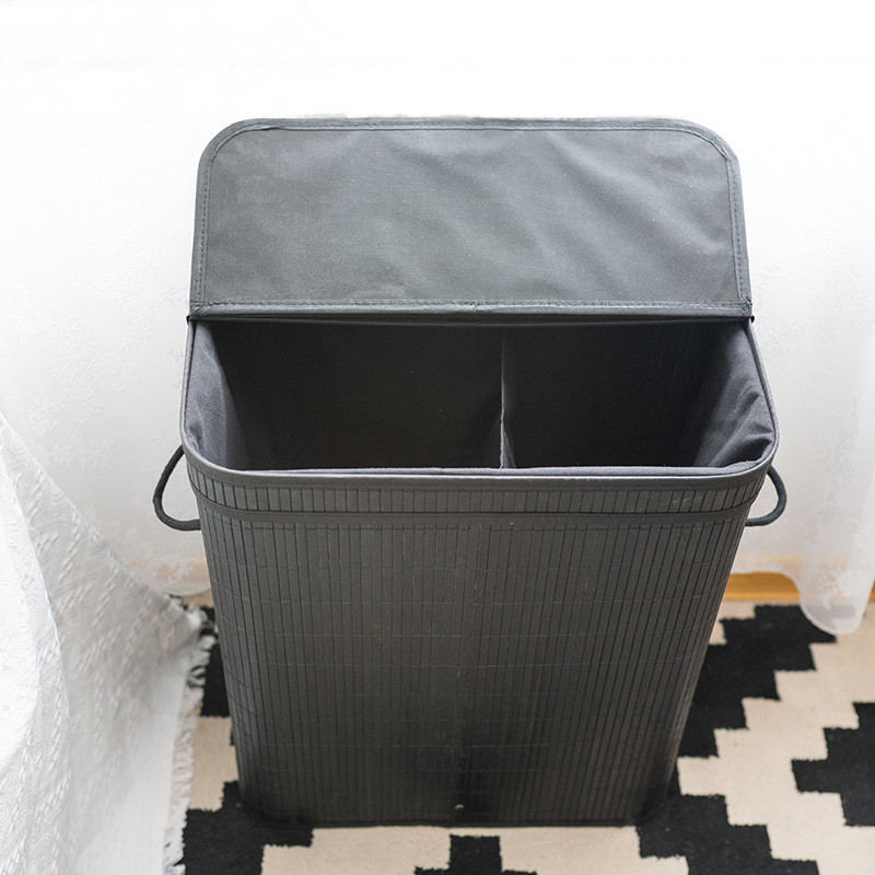 竹编收纳篮居家手工脏衣筐带盖收纳加厚洗衣篮脏衣服可折叠收纳桶