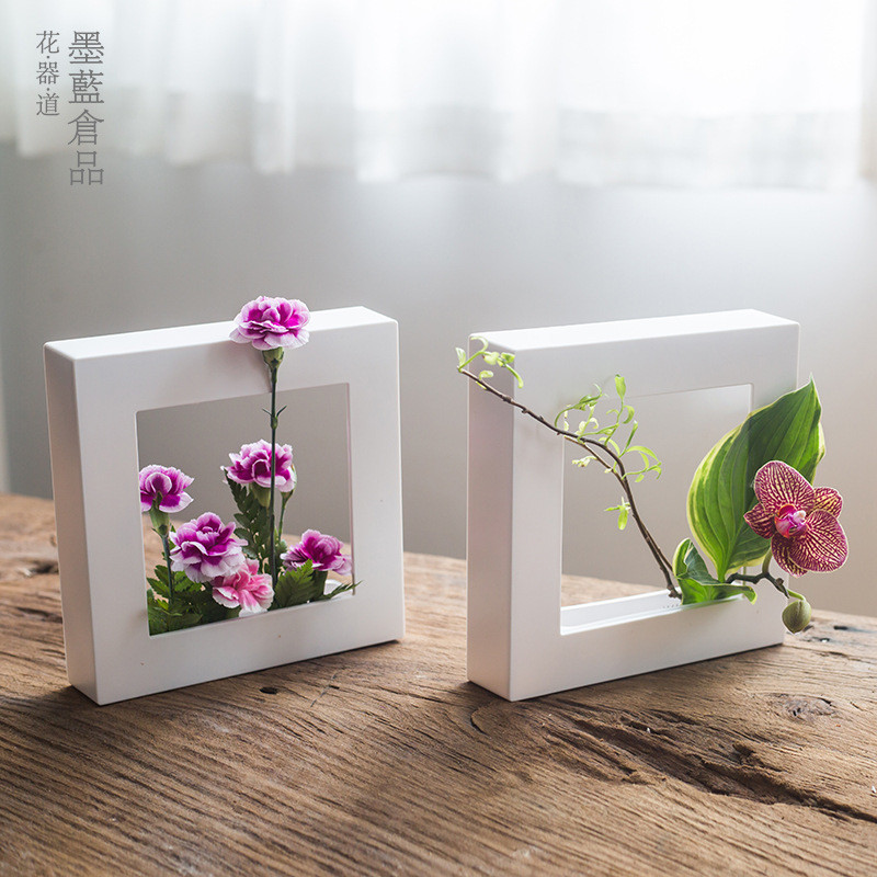 小原流相框画框花器 客厅卧室壁挂 桌面日式花道花艺创意塑料插花