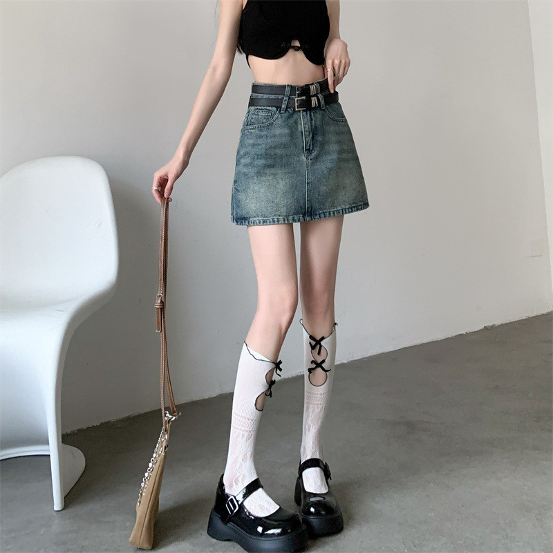 夏季高腰甜辣牛仔半身裙女春夏大码胖妹妹mm显瘦黑色a字包臀短裙