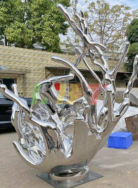 不锈钢水景浪花雕塑户外镂空创意抽象金属镜面酒店装饰摆件售楼处