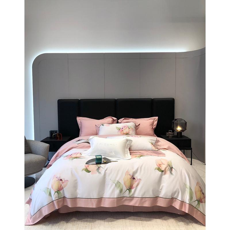 美式支100印花长绒棉全棉四件套贡缎被套双人1.8床上用品四季通用