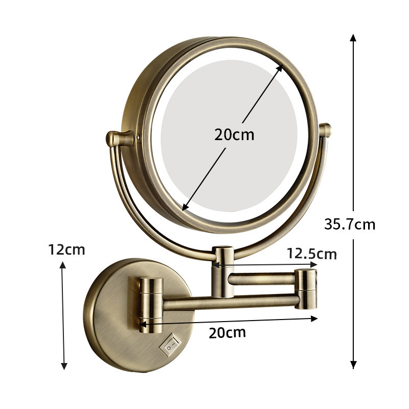 镜子润浴室led折叠伸缩美容镜带灯3倍放大化妆镜酒店梳妆古1809d