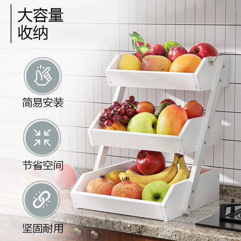 热销竹木制桌面水果篮蔬菜面包收纳篮家用厨房三层组装置物架
