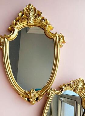 欧式浴室复古镜子雕花壁挂梳妆台化妆镜酒店背景墙相框镜玄关装饰