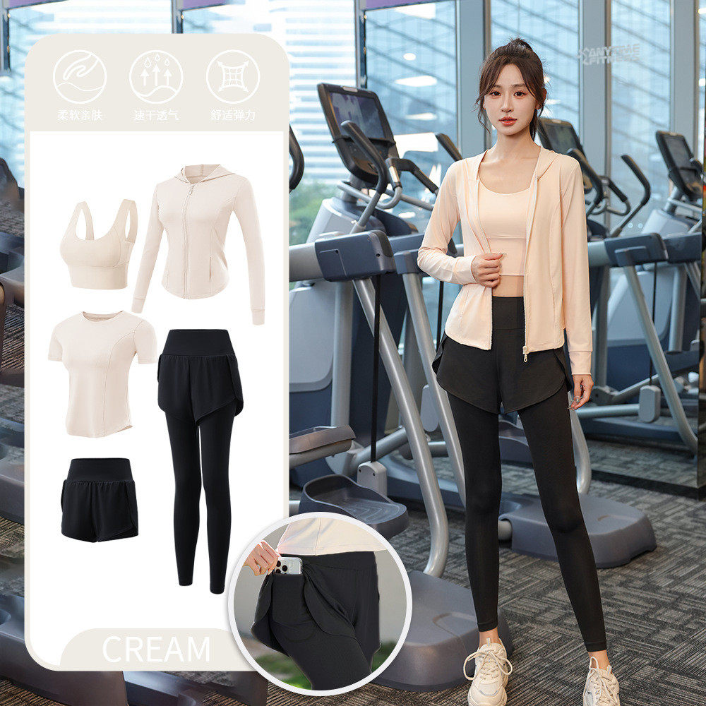 跑步套装女五件套晨跑秋冬瑜伽夏季初学者运动速干透气显瘦健身服