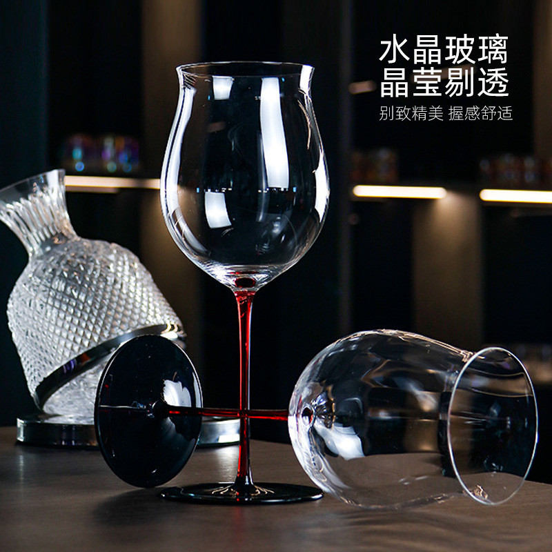 郁金香红酒杯套装家用红酒杯轻奢领结勃艮第葡萄酒杯高脚一套