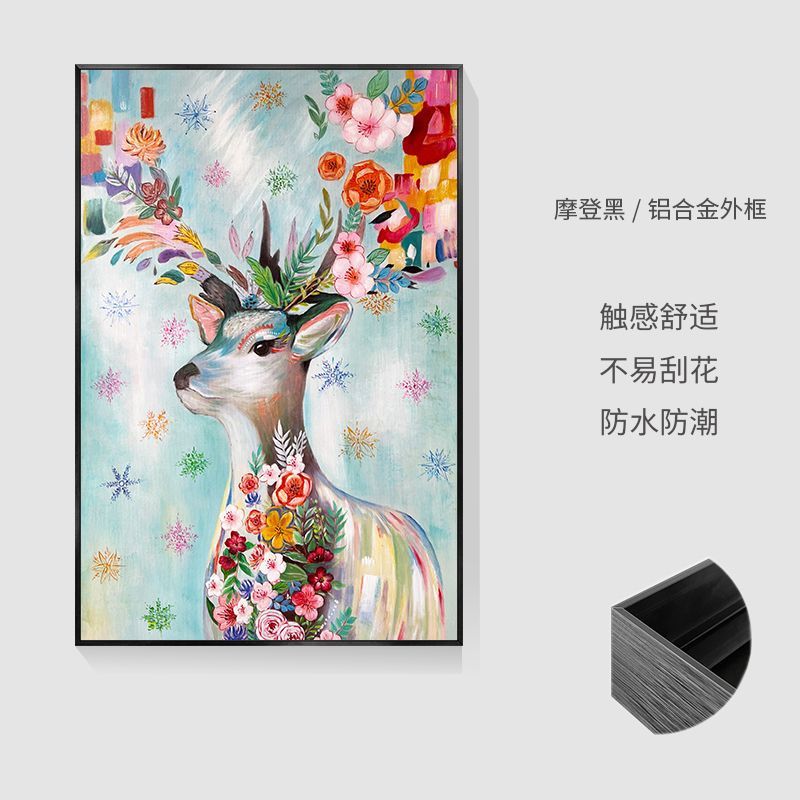 美式轻奢肌理画动物鹿装饰画纯手绘一路高升油画玄关走廊客厅挂画图片