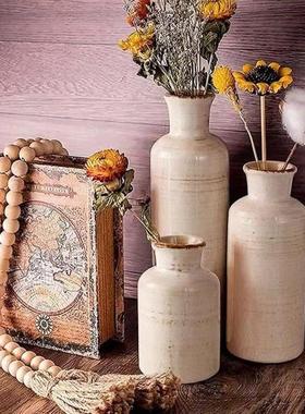 简约复古冰裂纹高温三件套装装饰陶瓷花瓶摆件电视柜样品房工艺