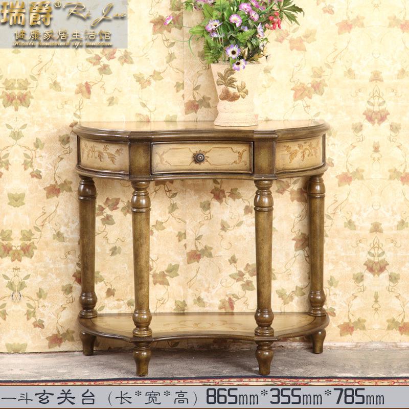 玄关桌欧式做旧玄关台复古彩绘田园美式门厅置物桌地中海小桌子