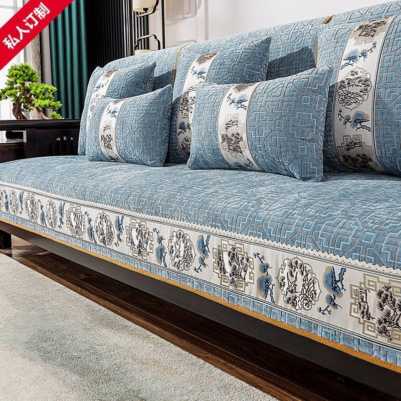新中式实木沙发垫巾防滑雪尼尔坐垫子红木沙发套罩四季通用盖布