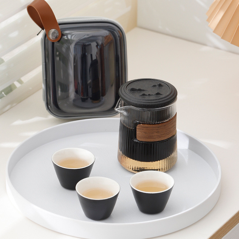 便携式旅行茶具小套装户外简易功夫泡茶壶茶杯露营快客杯一壶三杯