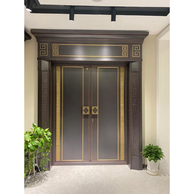 热销新中式别墅铜门铝乡村庭院大门不锈钢仿铜铸纯铜家用双开门对