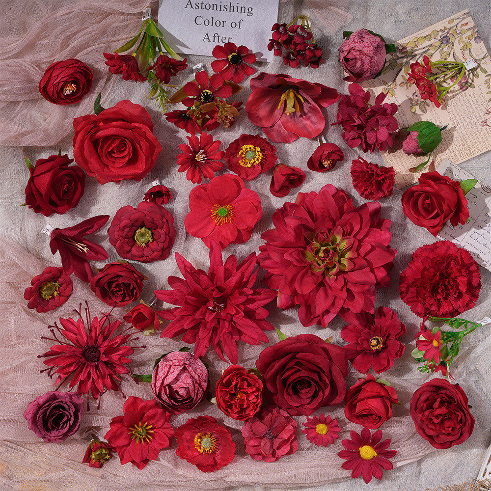 红色系仿真花头 假花绢花diy仿真花/假花
