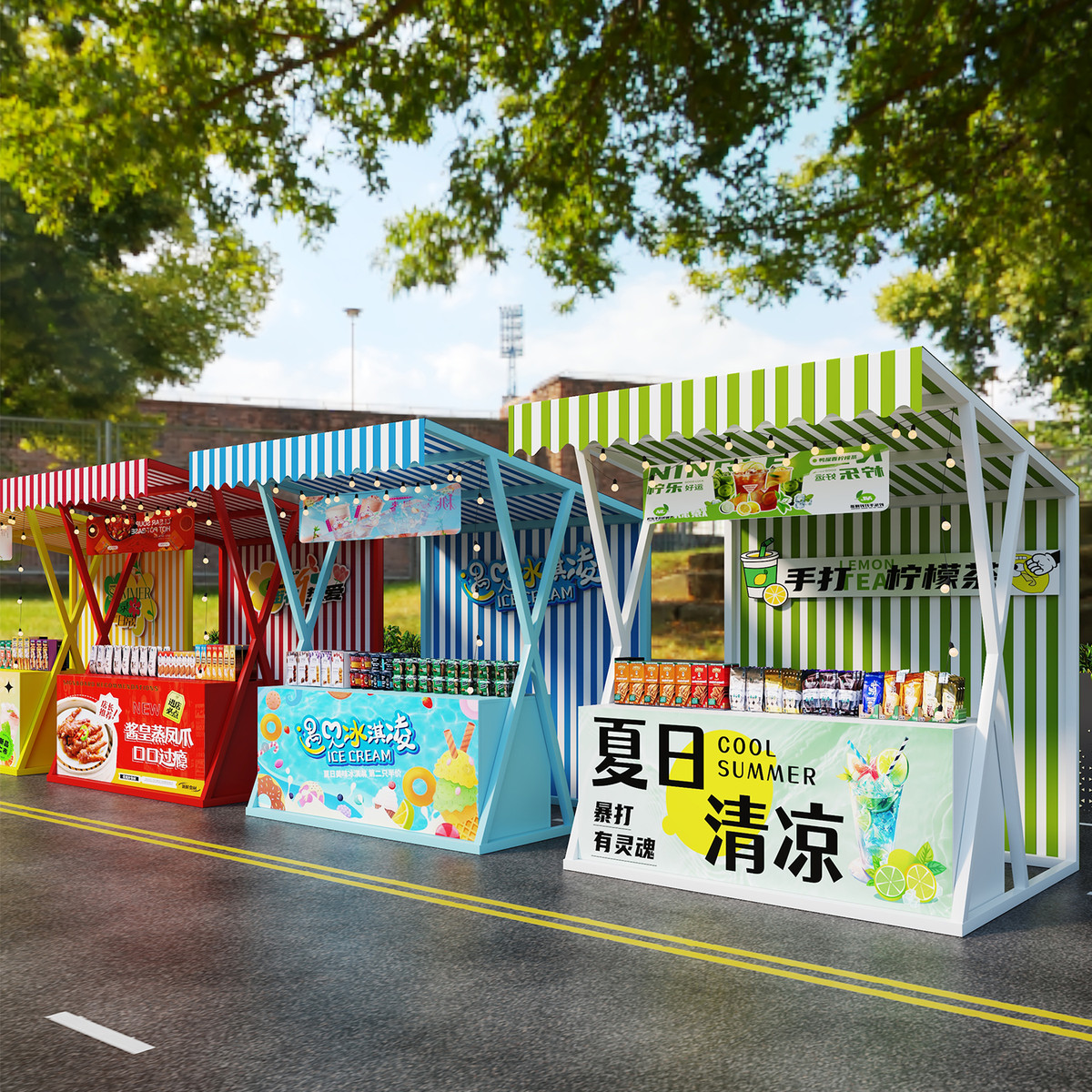 网红地摊架商业街小吃车夜市活动摆摊棚架活动促销台美食节小吃桌