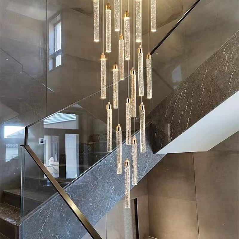 艺术吊灯楼梯吊灯复式楼轻奢水晶大吊灯旋转楼梯间长吊灯中空别墅