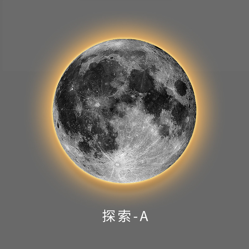玄关装饰画走廊氛围灯画北欧圆形月球地球挂画客厅led过道发光画图片