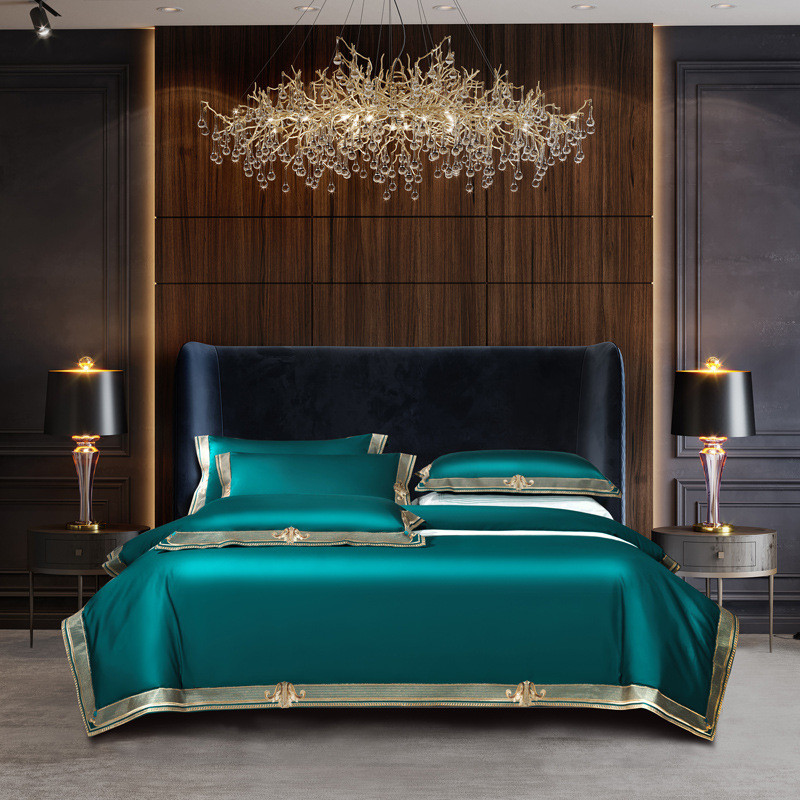 四件套裸睡轻奢匹马棉刺绣1.8m床单床笠款高档样板房奢华床上用品